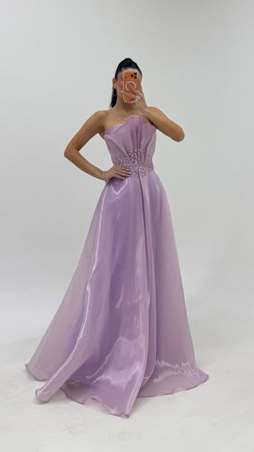 Abendkleid İn Flieder Mit Drapiertem  Ausgestelltem Rock