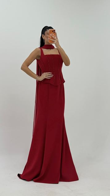 Abito da sera lungo a sirena rosso scintillante