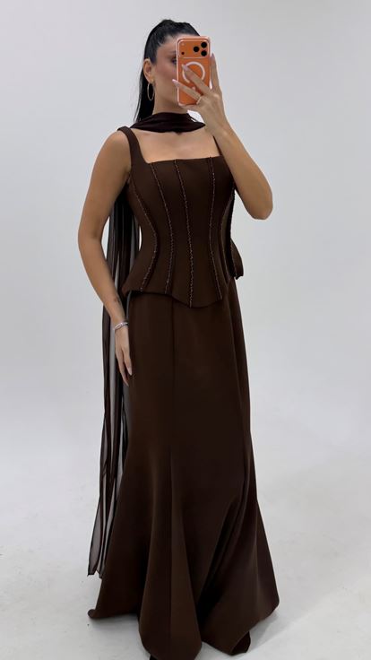 Brown Sparkly Long Mermaid Evening Dress