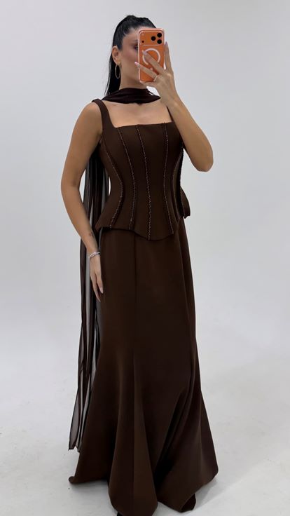 Brown Sparkly Long Mermaid Evening Dress
