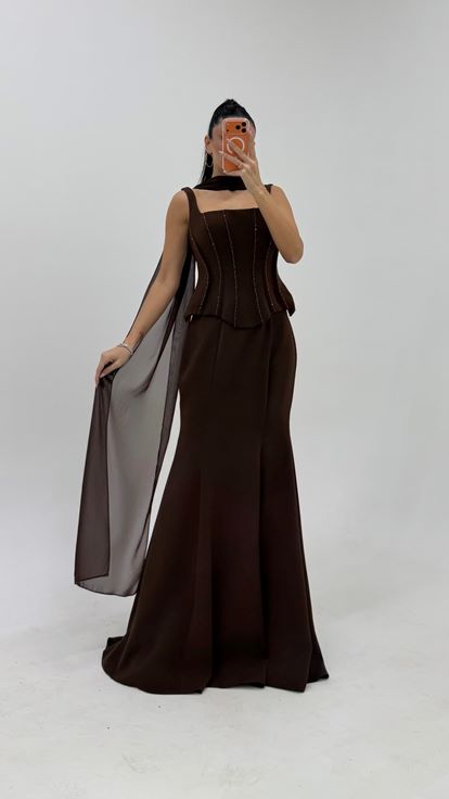 Brown Sparkly Long Mermaid Evening Dress