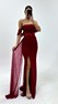 Bordo İncili Drape Dantel Abiye Elbise