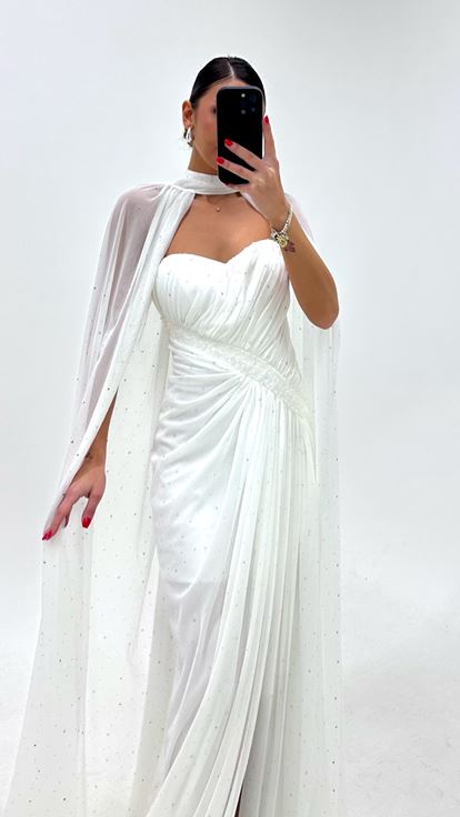 Ivory Cape Sparkly Evening Dress