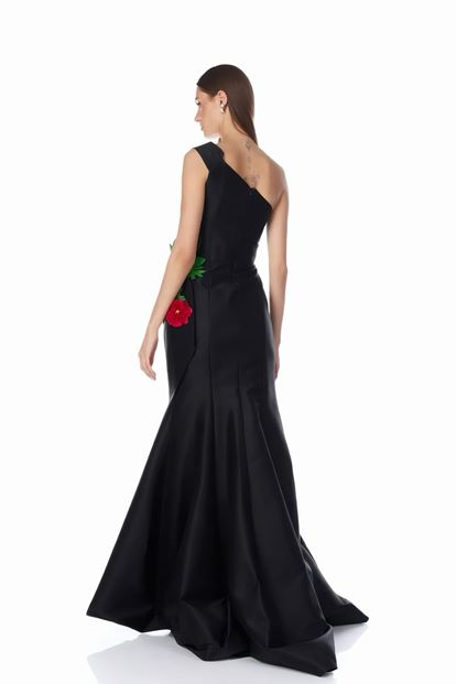 Siyah Tek Omuz Balık Model Abiye Elbise