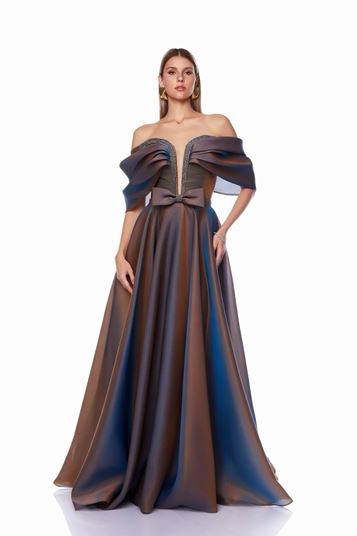 Brown Strappy Shiny Evening Dress