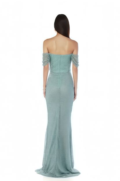 Mint Drape Detaylı Payetli Abiye Elbise