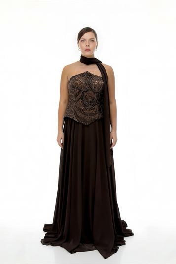 Perlenverziertes trägerloses ChiffonAbendkleid in großen Größen