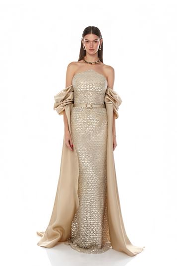 Goldfarbenes  trägerloses Pailletten Abendkleid