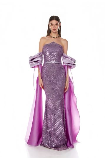Lilac Strapless Sequin Evening Dress