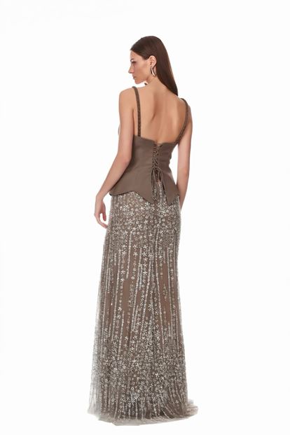 Taş Örgü Askılı Abiye Elbise