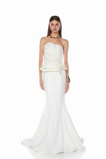 Kemik Gold Şeritli Peplum Abiye Elbise