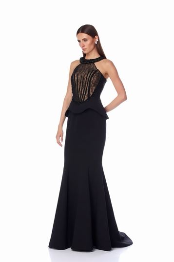 Vestido de noche tipo bustier de encaje negro