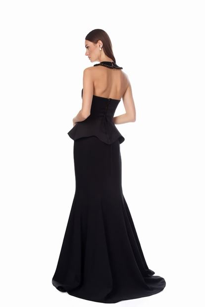 Siyah Dantel Büstiyerli Abiye Elbise