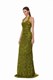 Haki Halter Yaka Işıltılı Uzun Abiye  Elbise