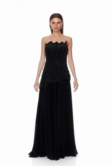 Robe de soirée noire asymétrique