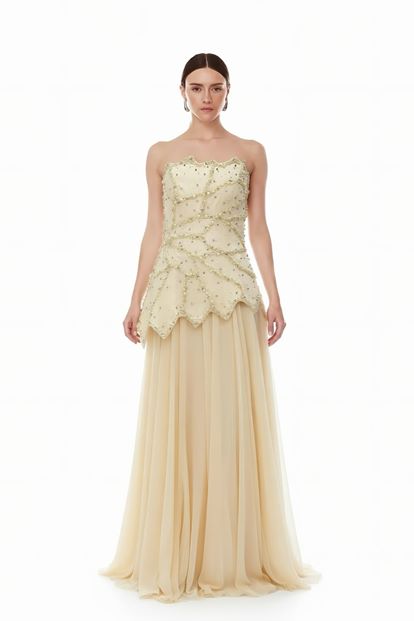 Butter Yellow Asymmetrical Evening Dress