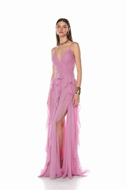 Fırfırlı Askılı  Abiye Elbise