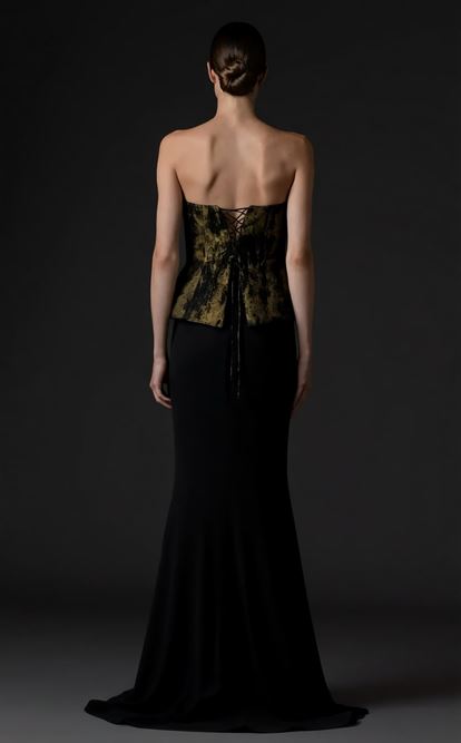 Gold Straplez Peplum Kesim Abiye Elbise