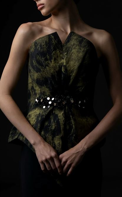 Gold Straplez Peplum Kesim Abiye Elbise