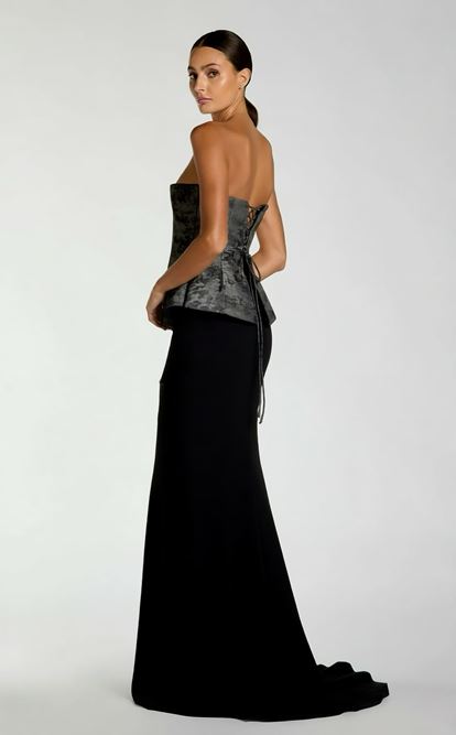 Gümüş Straplez Peplum Kesim Abiye Elbise