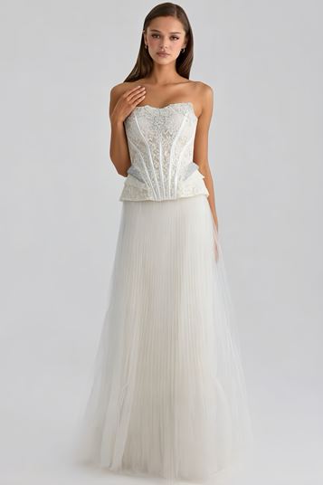 Kemik Pilise Tül Etekli Abiye Elbise