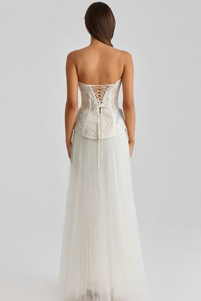 Kemik Pilise Tül Etekli Abiye Elbise