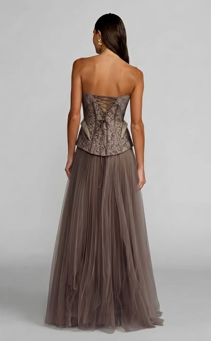 Vizon Pilise Tül Etekli Abiye Elbise