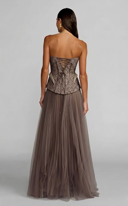 Vizon Pilise Tül Etekli Abiye Elbise