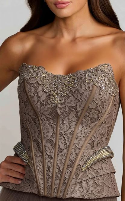 Vizon Pilise Tül Etekli Abiye Elbise