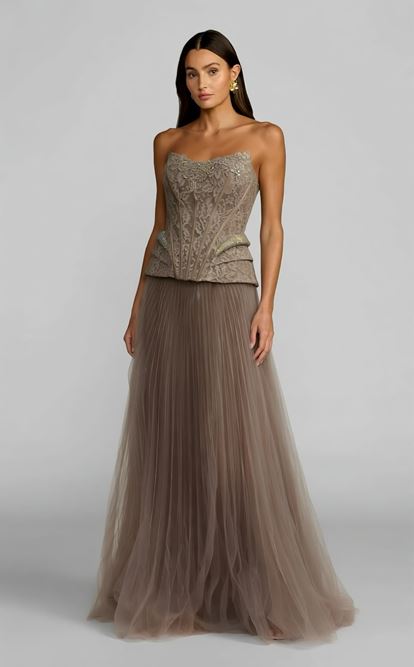 Vizon Pilise Tül Etekli Abiye Elbise