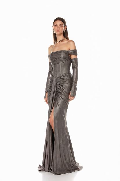 Taş Eldiven Detaylı Abiye Elbise