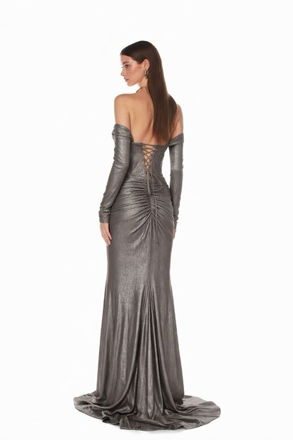 Taş Eldiven Detaylı Abiye Elbise