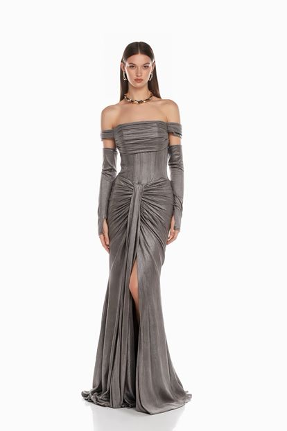 Taş Eldiven Detaylı Abiye Elbise