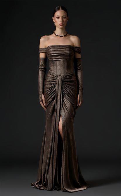 Bakır Eldiven Detaylı Abiye Elbise