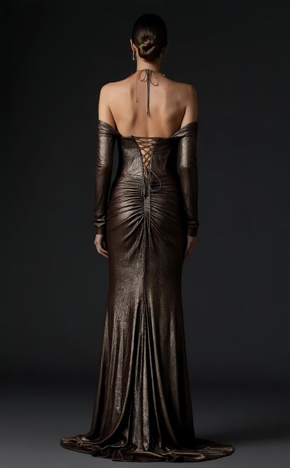 Bakır Eldiven Detaylı Abiye Elbise