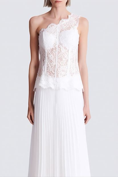 Kemik İşlemeli Korse Üstlü Pileli Şifon Abiye Elbise