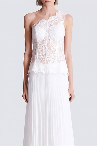 Kemik İşlemeli Korse Üstlü Pileli Şifon Abiye Elbise