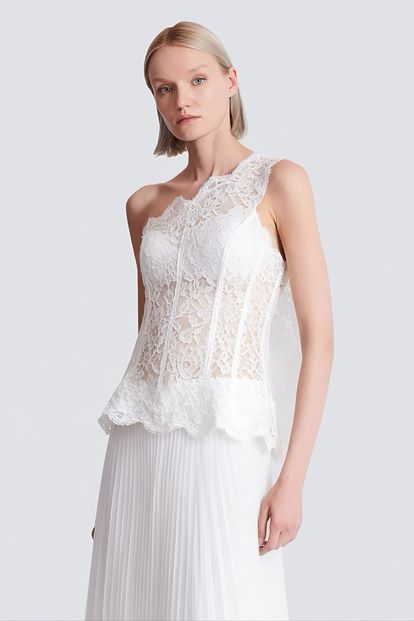 Kemik İşlemeli Korse Üstlü Pileli Şifon Abiye Elbise