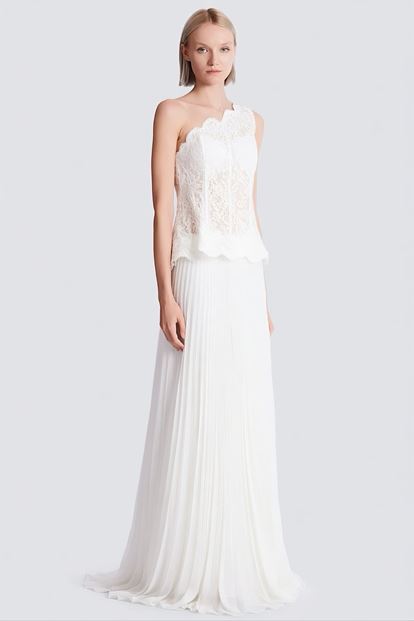 Kemik İşlemeli Korse Üstlü Pileli Şifon Abiye Elbise