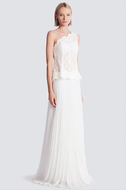 Kemik İşlemeli Korse Üstlü Pileli Şifon Abiye Elbise