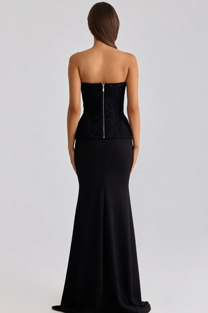 Siyah Bağcıklı Korse Detaylı Abiye Elbise