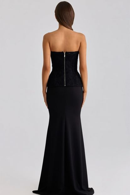 Siyah Bağcıklı Korse Detaylı Abiye Elbise