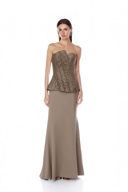 Vizon Bağcıklı Korse Detaylı Abiye Elbise