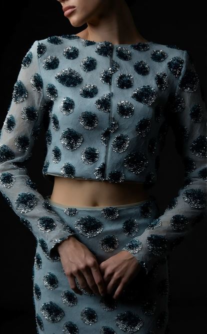 Mint Sequin Crop Evening Dress Set