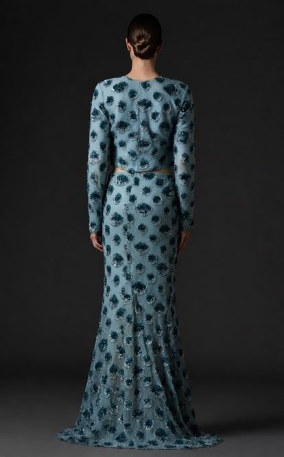 Mint Sequin Crop Evening Dress Set