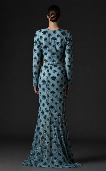 Mint Sequin Crop Evening Dress Set