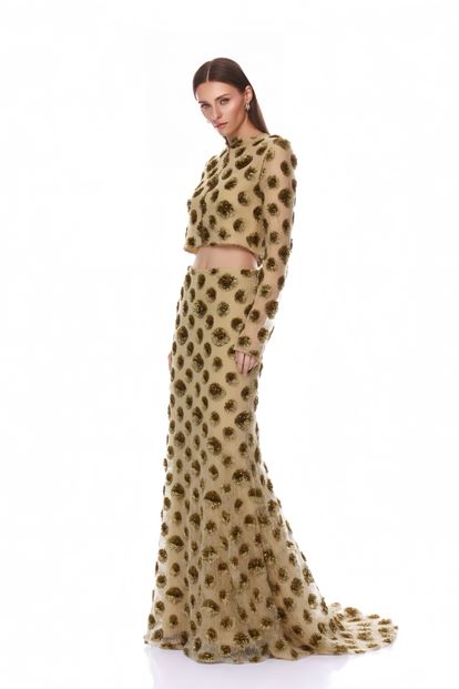 Gold Sequin Crop Evening Dress Set
