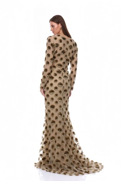 Gold Sequin Crop Evening Dress Set