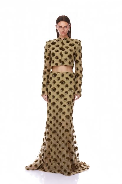 Gold Sequin Crop Evening Dress Set