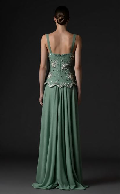 Green Evening Dress with Bow Detail